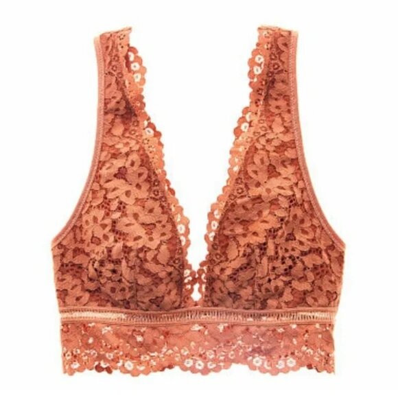 Victoria's Secret Rust Long Line Plunge Deep V Crop Lace Bralette Bra - Picture 3 of 8